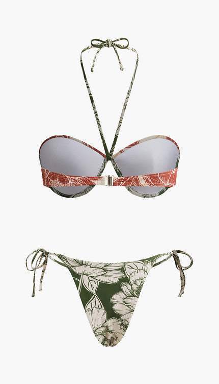 Çiçekli Bikini Seti Bağlama Kenar Etek ile