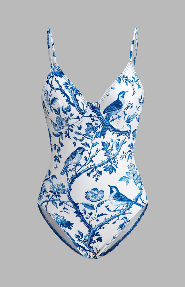 Kuş Desenli V Yaka Mayo