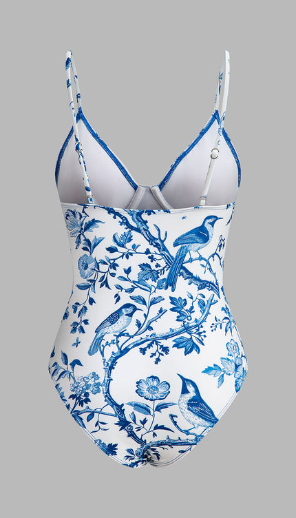 Kuş Desenli V Yaka Mayo