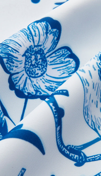 Kuş Desenli V Yaka Mayo