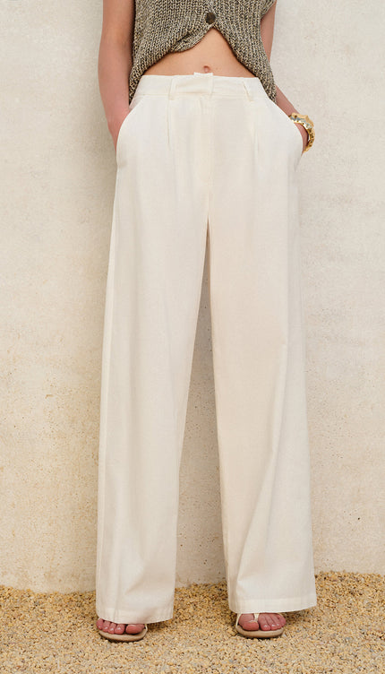 Şık Yüksek Bel Geniş Paça Pantolon, Pratik Cepler ile Birlikte