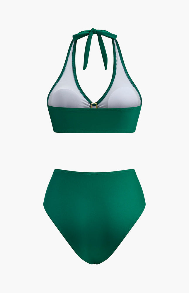 Metal Çiçek Detaylı Halter Bikini Seti