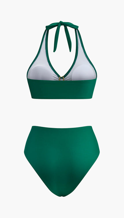 Metal Çiçek Detaylı Halter Bikini Seti