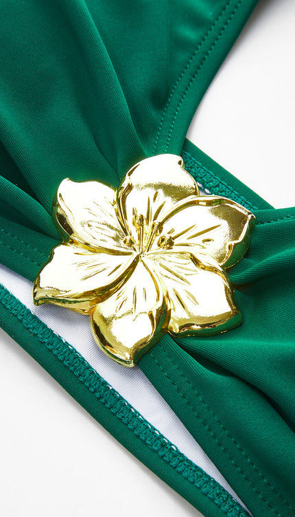 Metal Çiçek Detaylı Halter Bikini Takımı