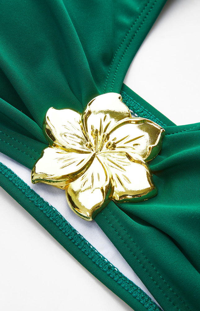 Metal Çiçek Detaylı Halter Bikini Seti