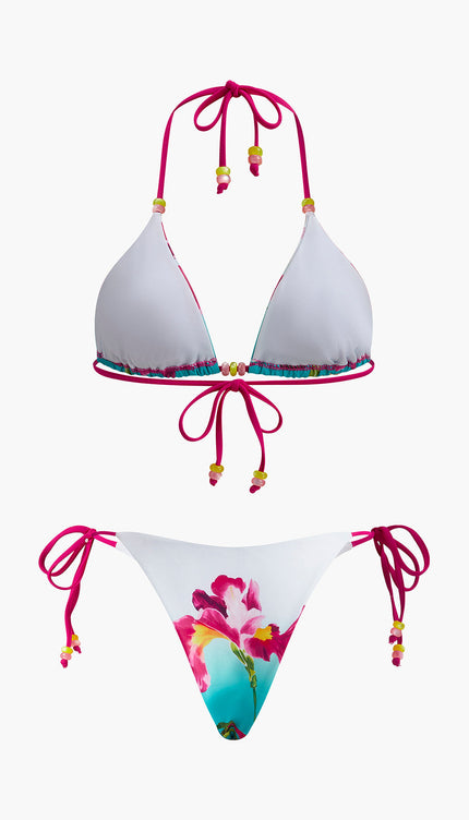 Çiçekli Boncuklu Bikini Takımı