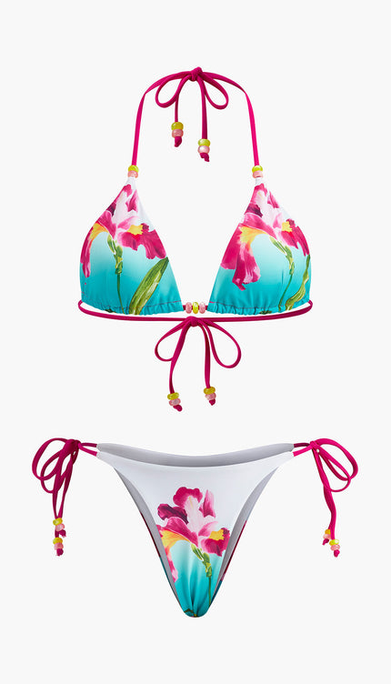 Çiçekli Boncuklu Bikini Takımı