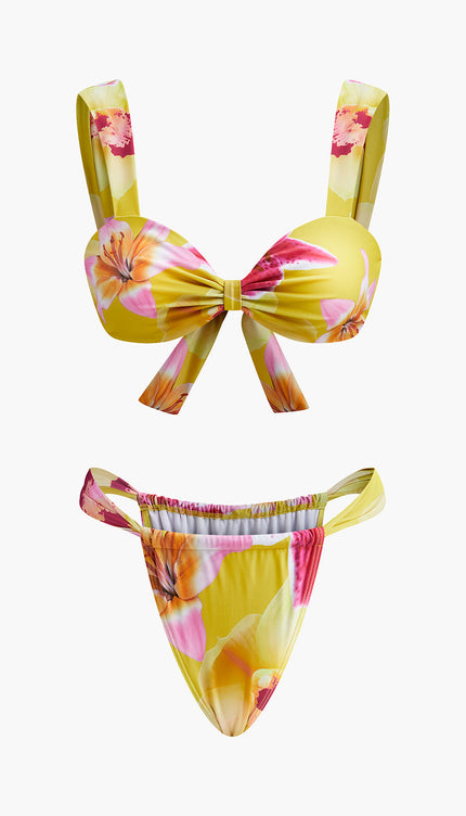 Çiçek Desenli Jarse Bikini Takımı - Yaz Stilini Kucaklayın!