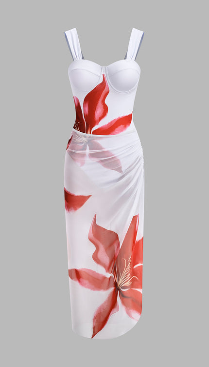 Çiçek Baskılı Etek ve Bikini Takımı