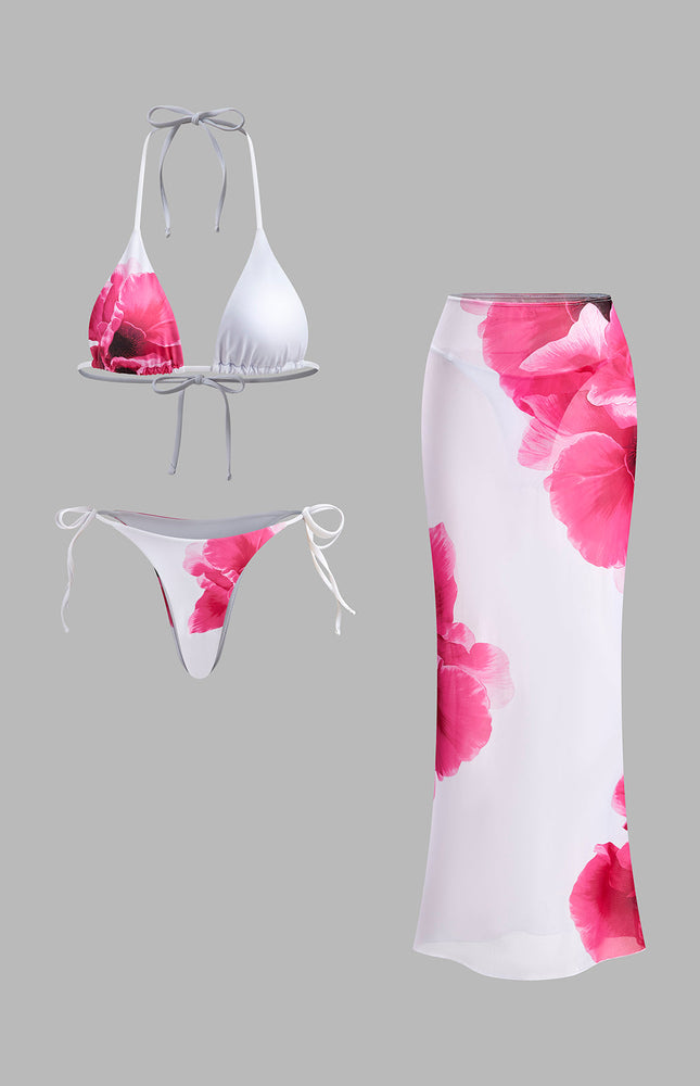 Çiçekli Bikini Takımı Yarı Şeffaf Etek ile