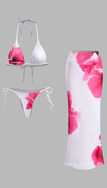 Çiçekli Bikini Takımı Yarı Şeffaf Etek ile