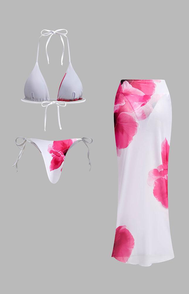 Çiçekli Bikini Takımı Yarı Şeffaf Etek ile