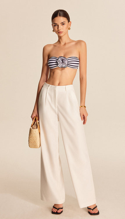 Şık Çizgili Bandeau Bikini Takımı