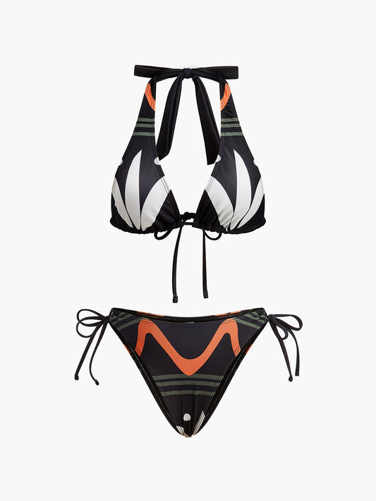 Şık Halter Yaka Bağcıklı Bikini Takımı