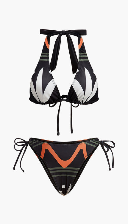 Şık Halter Yaka Bağcıklı Bikini Takımı