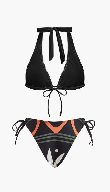 Şık Halter Yaka Bağcıklı Bikini Takımı