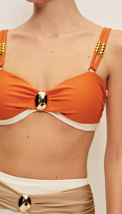 Canlı Renk Bloklu Şık Kemer Tasarımı ile Bikini Seti