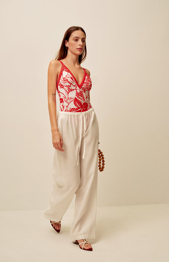 Tropikal Desenli Egzotik V-Yaka Tek Parça Mayo