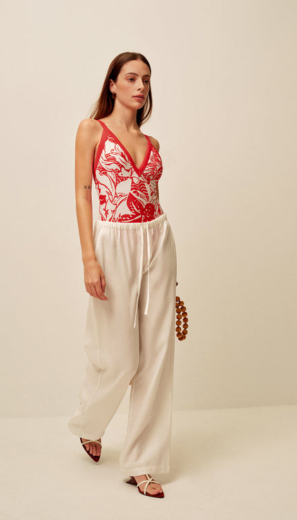 Tropikal Desenli Egzotik V-Yaka Tek Parça Mayo