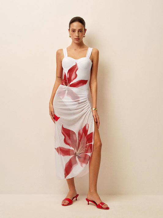 Çiçek Baskılı Etek ve Bikini Takımı