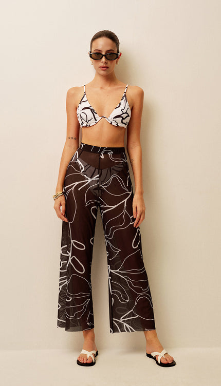 Şeffaf Baskılı Geniş Paça Ferace Pantolon