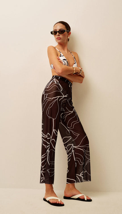 Şeffaf Baskılı Geniş Paça Ferace Pantolon