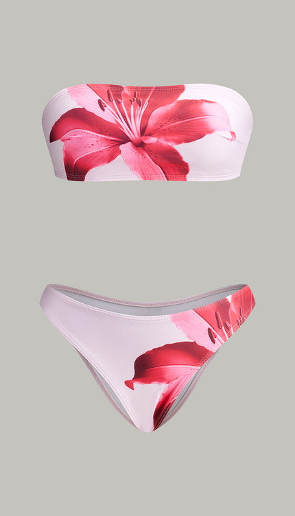 Çiçek Desenli Bandeau Etekli Bikini Seti