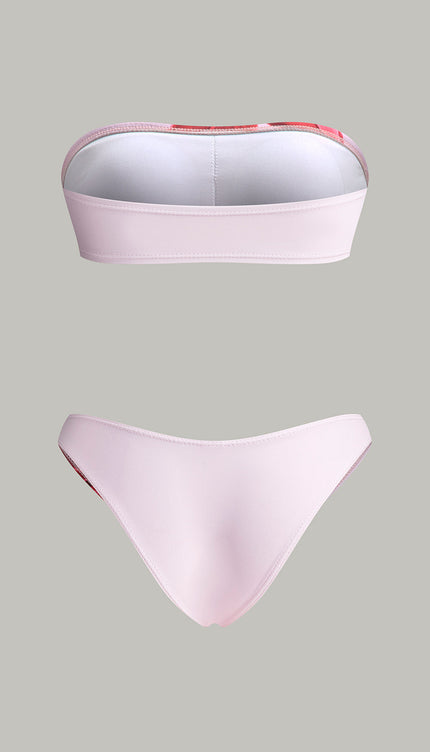 Çiçek Desenli Bandeau Etekli Bikini Seti