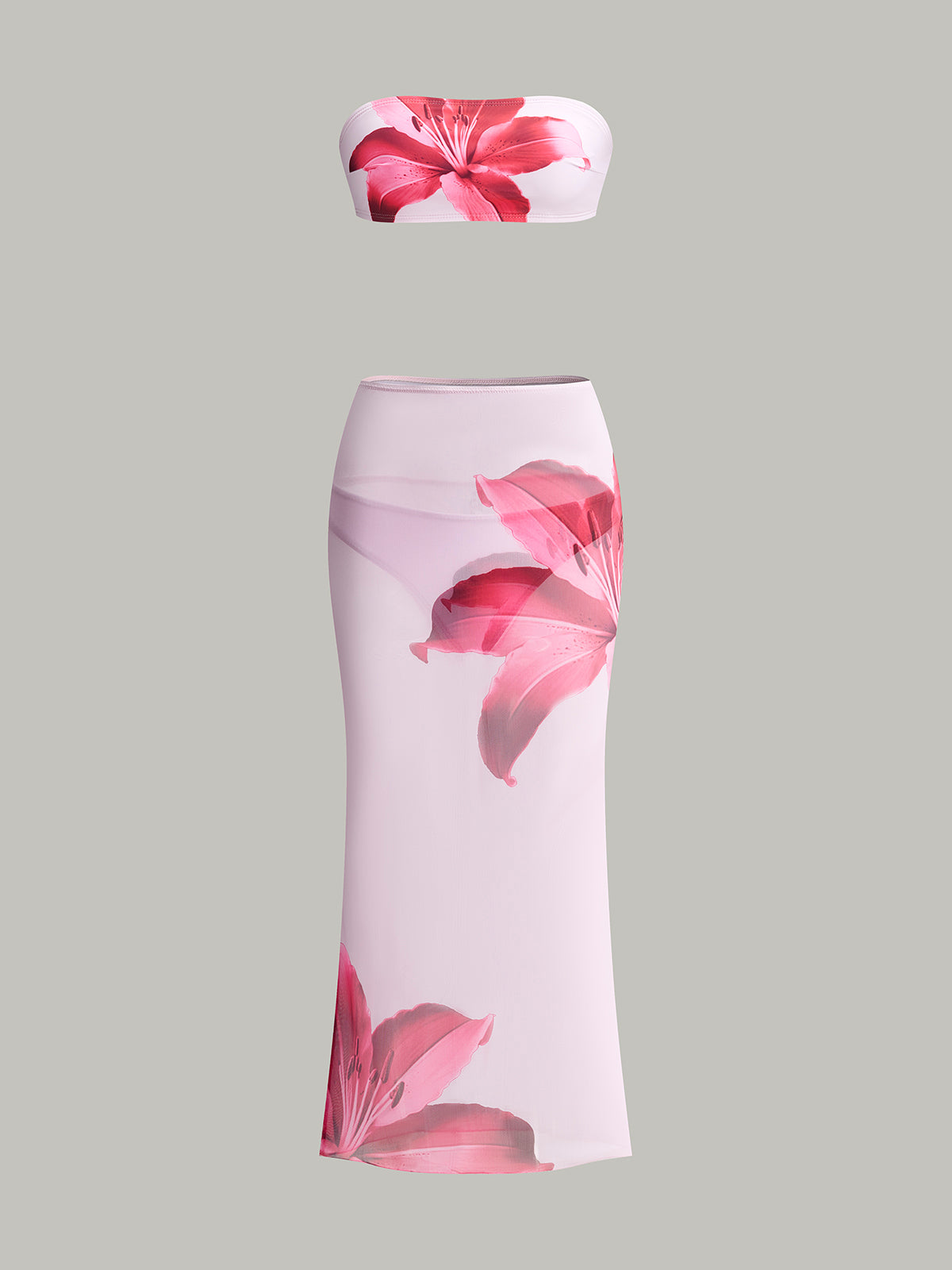 Çiçek Desenli Bandeau Etekli Bikini Seti