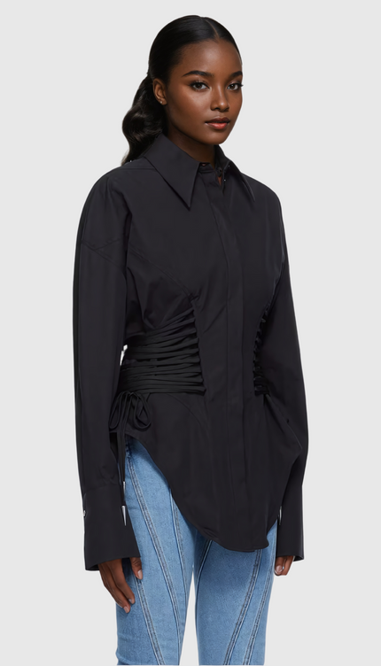 Ruch Büzgülü Siyah Gömlek