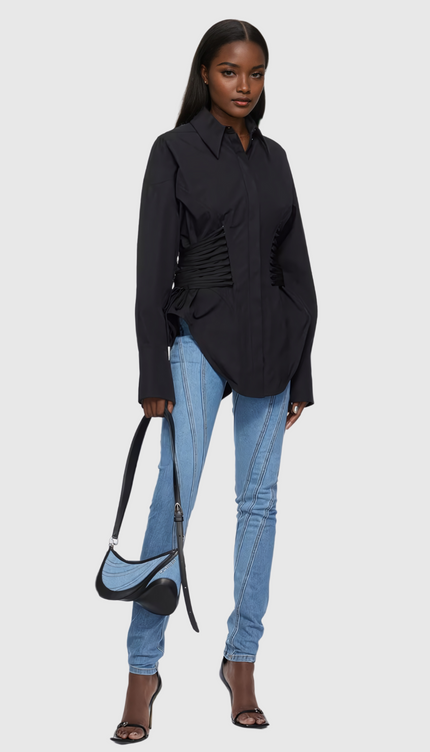 Ruch Büzgülü Siyah Gömlek