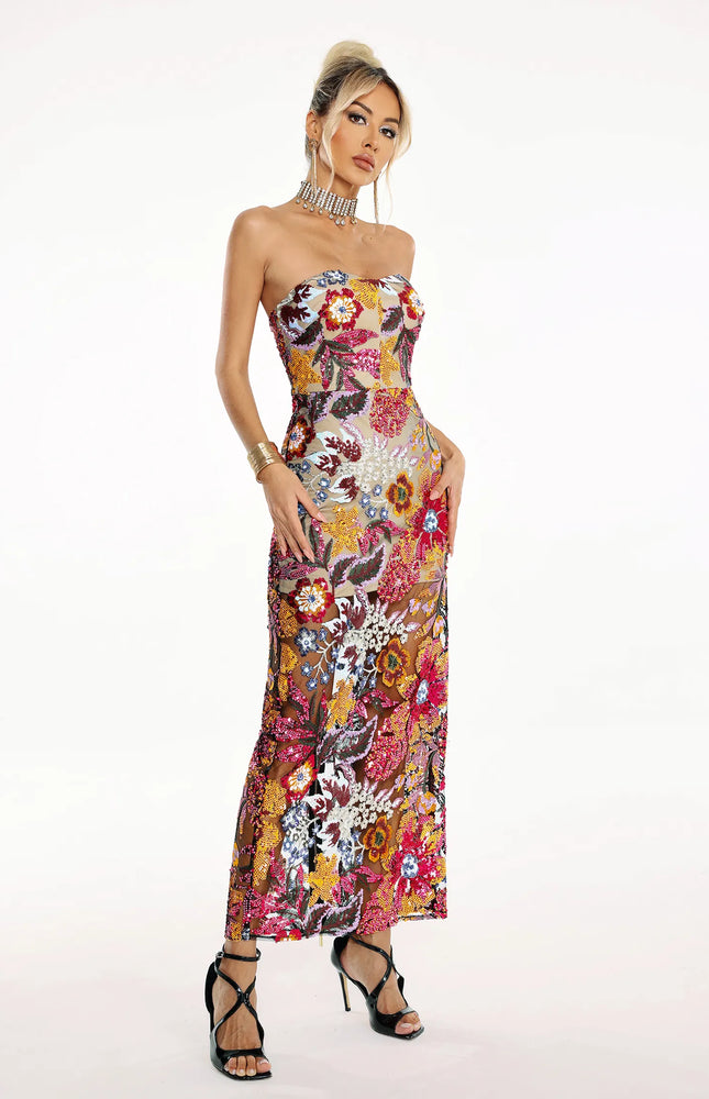 Satu Floral Glitter Maxi Elbise