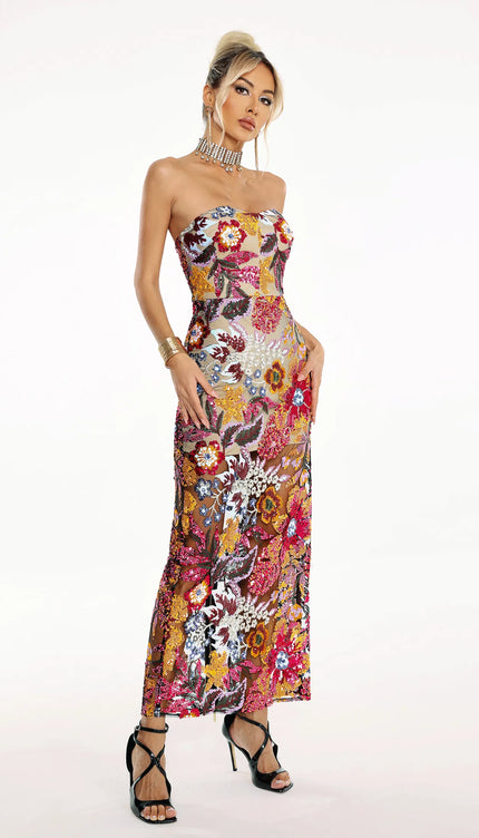 Satu Floral Glitter Maxi Elbise