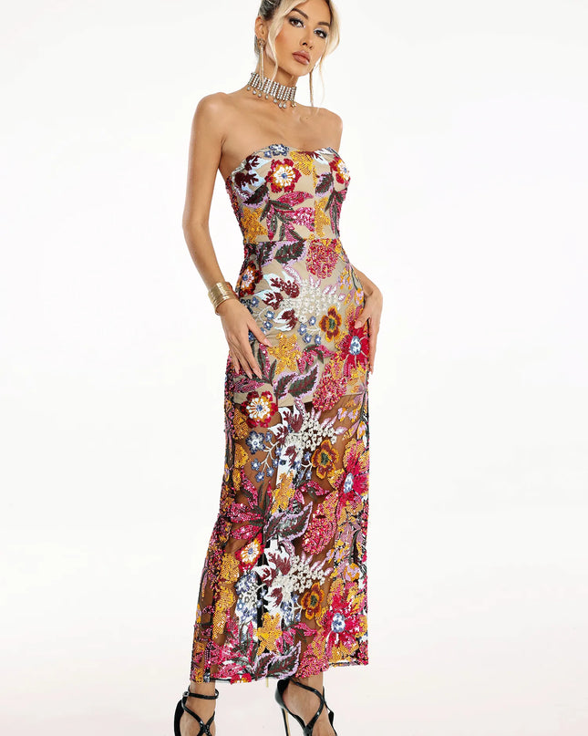 Satu Floral Glitter Maxi Elbise