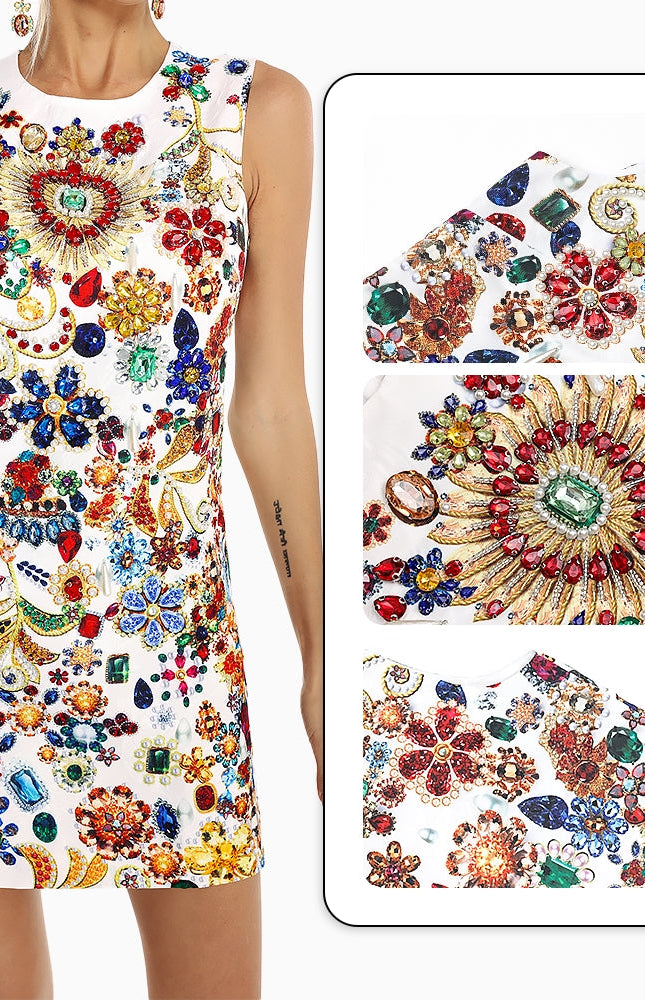 Mücevher Çiçek Mini Elbise