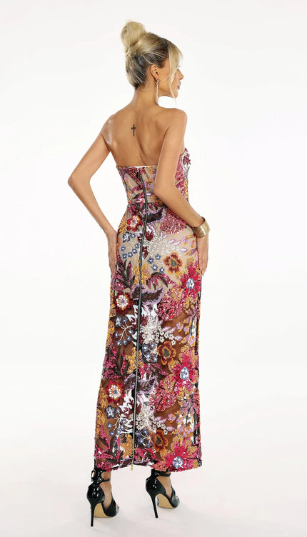 Satu Floral Glitter Maxi Elbise