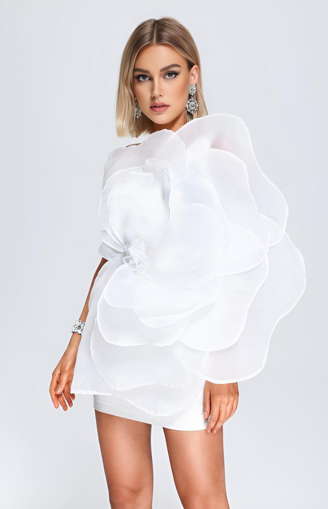 Dahlia Çiçek Desenli  Mini Elbise