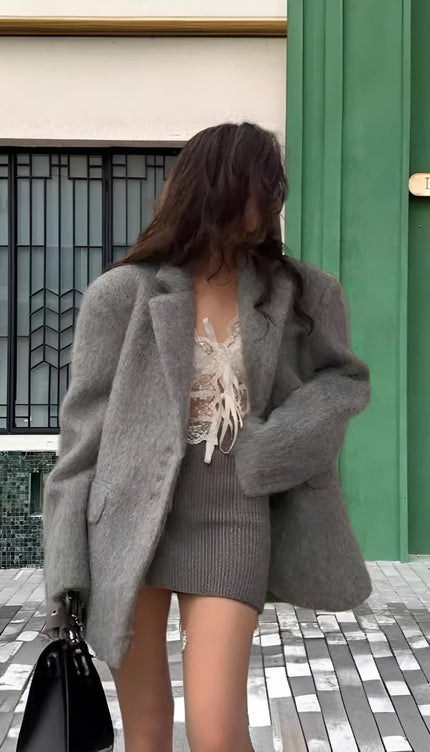 Bella Oversize Yün Dokulu Blazer Ceket