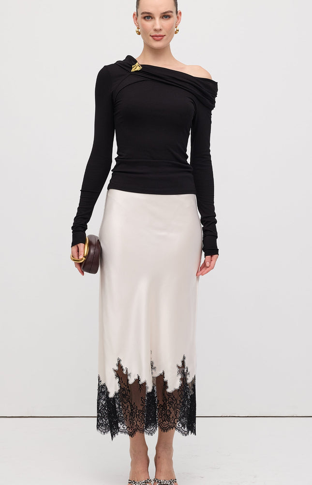 Dantel Saten Midi Etek