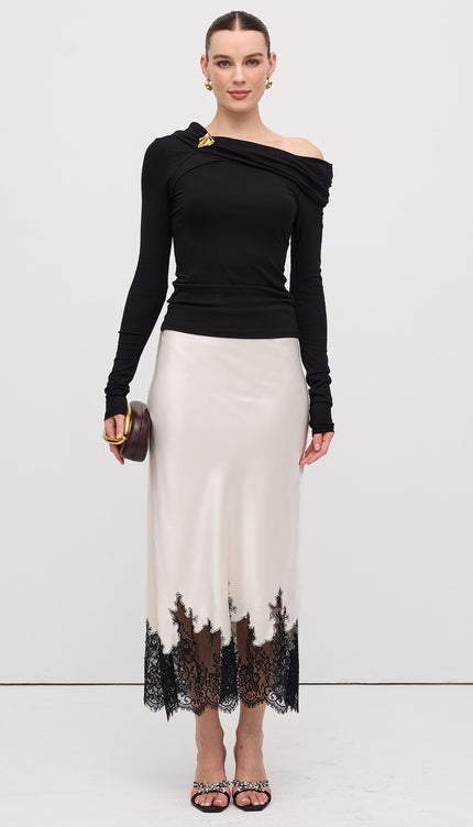 Dantel Saten Midi Etek