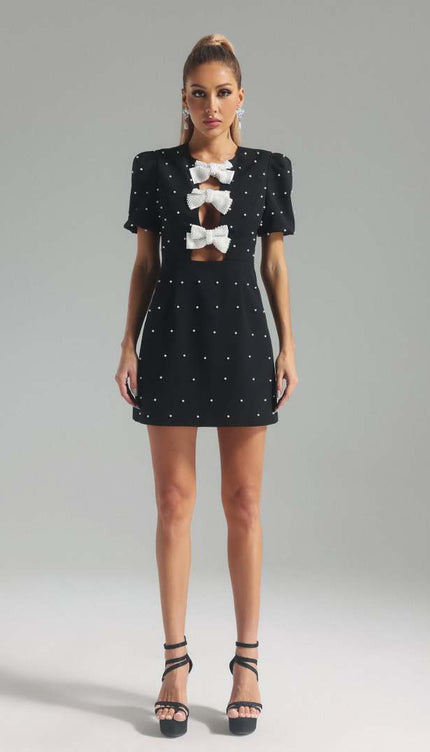 Monettra İnci Fiyonklu Mini Elbise