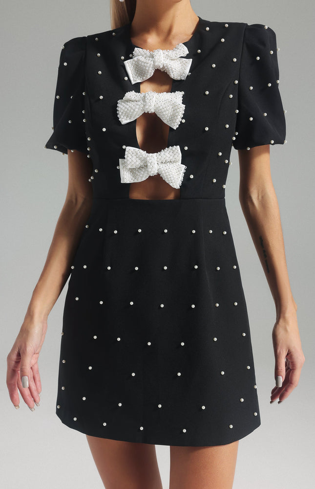 Monettra İnci Fiyonklu Mini Elbise