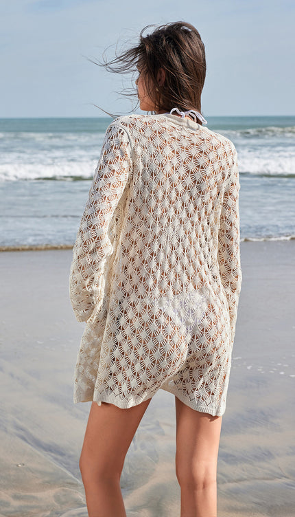 V Yaka Kroşe Plaj Hırkası