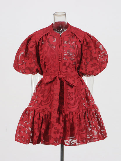 Çiçek Işıltısı Kemerli Elbise