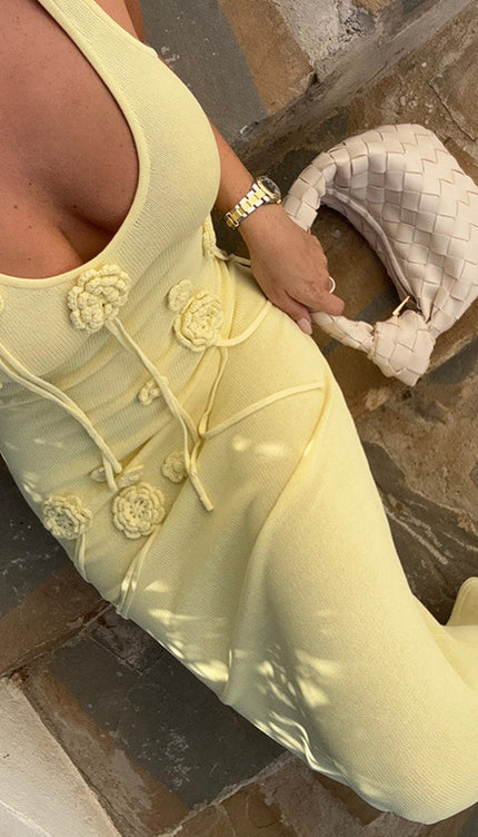 3D Çiçekli Kolsuz Tank Maxi Elbise