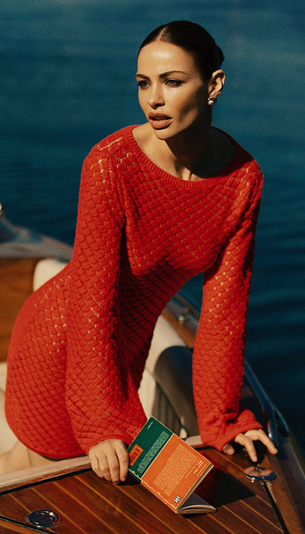 Örme File Sırt Detaylı Mini Elbise