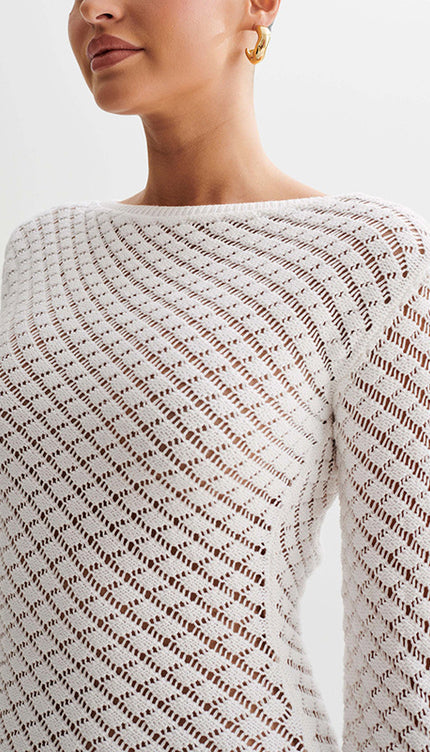 Örme File Sırt Detaylı Mini Elbise