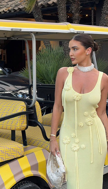 3D Çiçekli Kolsuz Tank Maxi Elbise