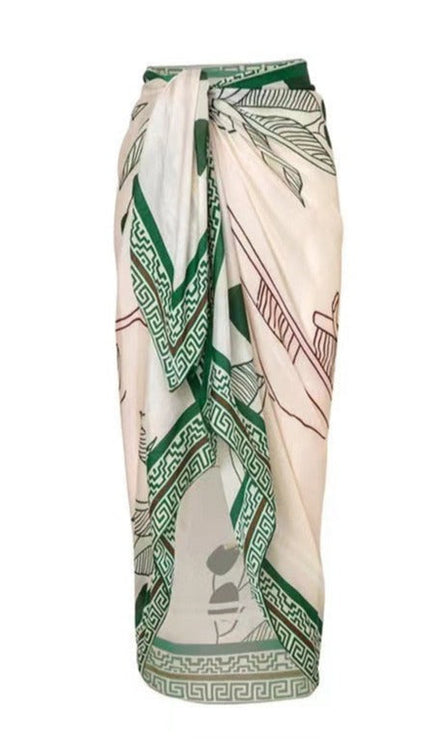 Kurdeleli Mayo ve Tropikal Baskılı Etek