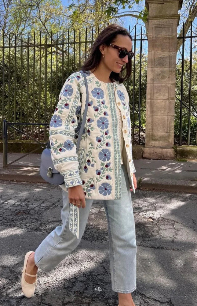 Çiçek Baskı Ceket Mont